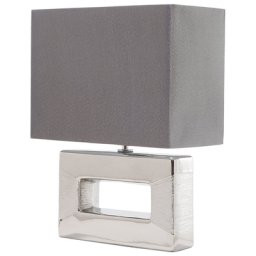 Tischlampe Silber Porzellanfuß durchbrochen Stoffschirm Grau langes Kabel mit Schalter Modern Glamourös
