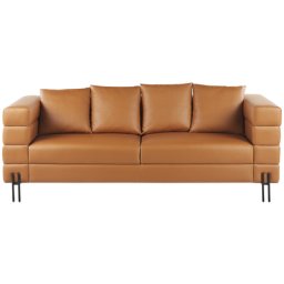 Sofa Braun Kunstleder 3-Sitzer mit Hohen Metallfüßen Schwarz Viele Kissen Armlehnen Freistehend Modernes Design Glamourös für Wohnzimmer Möbel