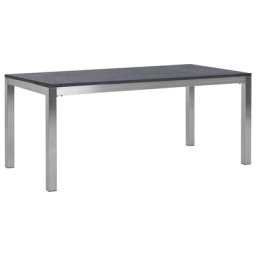 Gartentisch Schwarz/Silber Granit Edelstahl 180 x 90 cm Geflammt Modern Outdoor