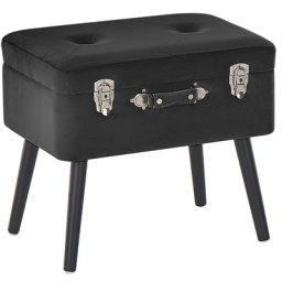 Kofferhocker Schwarz Samtstoff Kiefernholz 46 x 52 x 36 cm Modern Retro Modern Elegant Praktisch Holzbeine Stauraum Wohnzimmer