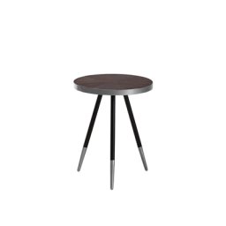Beistelltisch Braun / Schwarz / Silber 44 x 55 cm MDF Platte Metallfüße Furniert Elegante Ausstrahlung Rund Modern