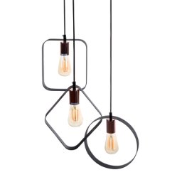 Hängeleuchte Schwarz und Kupfer Metall 3-flammig mit verschiedenen Schirmen höhenversetzt Minimalistisches Design