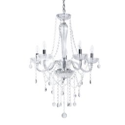 Kronleuchter Transparent und Silber Metall mit Glaskristallen 5-flammig venezianischer Glamour Stil