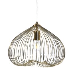 Hängeleuchte Gold Metall Schirm mit Gitter Glühbirnen-Optik Glockenform Industrie Design
