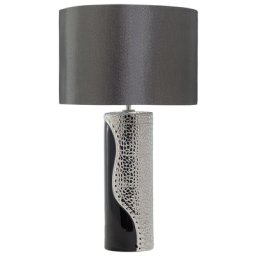 Tischlampe Schwarz und Silber Porzellanfuß Stoffschirm Schwarz Kabel mit Schalter Moderner Minimalistischer Glamouröser Stil