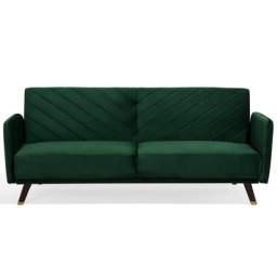 Sofa Grün Samtstoff 3-Sitzer Schlaffunktion Retro Modern Wohnzimmer