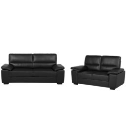 Sofa Set Schwarz Kunstleder Sitzgruppe Zeitgenössisch Wohnzimmer