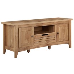 TV Möbel Heller Holzfarbton MDF Platte Faserplatte 60 x 138 x 43 cm Rustikal Modern Multifunktional Elegant Viel Stauraum Wohnzimmer