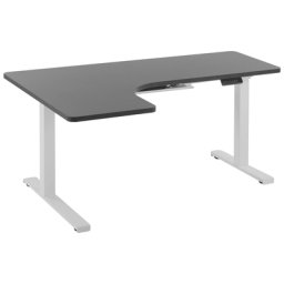 Schreibtisch linksseitig Schwarz Spanplatte 160x110 cm mit Metallgestell Weiß elektrisch höhenverstellbar L-Form Büro Arbeitszimmer Möbel