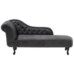 Chaiselongue Linksseitig Dunkelgrau Kunstleder Holzfüße Glamourös