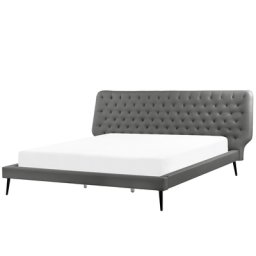 Bett Grau Kunstleder mit Lattenrost 180 x 200 cm dekoratives Kopfteil mit vertikaler Versteppung Modern Schlafzimmer