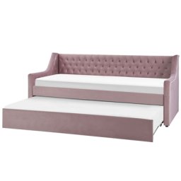 Tagesbett Rosa Samtstoff 90 x 200 cm Ausziehbar Mit Lattenrost Nieten Modern Glamour