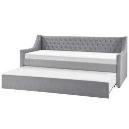 Tagesbett Grau Samtstoff 90 x 200 cm Ausziehbar Mit Lattenrost Nieten Modern Glamour