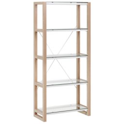 Bücherregal Heller Holzfarbton Glas Faserplatte 152 x 168 x 30 cm Skandinavischer Stil 4 Fächer Viel Stauraum Wohnzimmer Modern