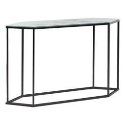 Konsolentisch Weiß und Schwarz Sicherheitsglas Marmor Optik Rechteckig Schmal Gestell aus Stahl für Schlafzimmer Wohnzimmer Flur Diele Küche
