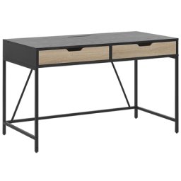 Schreibtisch Schwarz/heller Holzfarbton aus Holz Metall und Faserplatte mit 2 Schubladen 120 x 60 Kinderzimmer Wohnzimmer Arbeitszimmer Modern