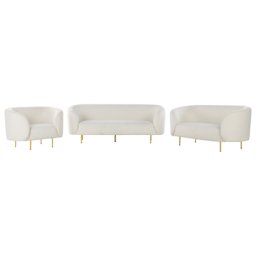 Sofa Set 6-Sitzer Sitzgruppe Weiß Bouclé Polsterbezug Armlehnen Metallgestell in Gold Glamouröser Edler Stil Wohnzimmer Salon Esszimmer Flur