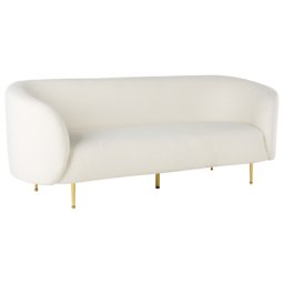Sofa Weiß Bouclé Polsterbezug mit Armlehnen Metallgestell in Gold Glamouröser Edler Stil Wohnzimmer Salon Esszimmer Flur
