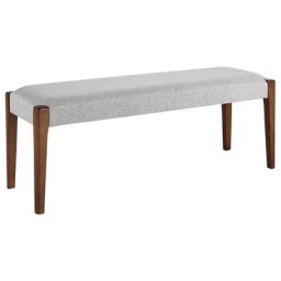 Sitzbank Grau Polsterbezug 122 x 40 cm mit Holzbeinen Dunkelbraun Flurbank Bettbank Retro Design für Diele Esszimmer Schlafzimmer Garderobe