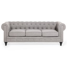 Sofa Hellgrau Polsterbezug 3-Sitzer Chesterfield Stil Glamourös Wohnzimmer