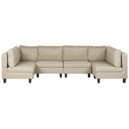 Sofa Beige Polsterbezug U-Förmig 6-Sitzer Modulsofa Wohnlandschaft Modern Wohnzimmer