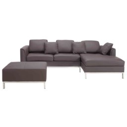 Ecksofa Braun Echtleder L-Förmig Linksseitig Modern Ottomane Wohnzimmer