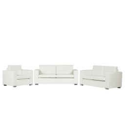 Sofa Set Weiß Echtleder Sitzgruppe Skandinavischer Stil Wohnzimmer