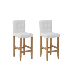 Barhocker Cremeweiß Kunstleder Holz 2er Set mit Rückenlehne Fußstütze Luxuriöses Modernes Design