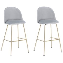 Trendy Barstuhl Grau Gold Samtstoff Metall Glamour Look Modern Esszimer Wohnzimmer