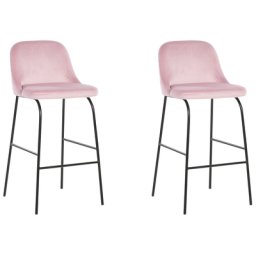 Barhocker Rosa Samtstoff Metallbeine 2er Set Wohnzimmer Küche Esszimmer