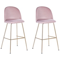 Trendy Barstuhl Rosa Gold Samtstoff Metall Glamour Look Modern Esszimer Wohnzimmer