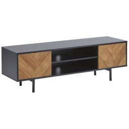TV-Ständer Schwarz / Heller Holzfarbton 4 Fächer mit 2 Türen aus Spanplatte Industrieller Stil