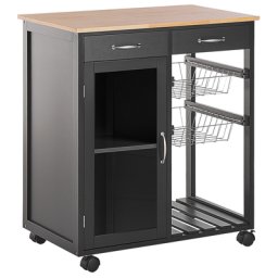 Servierwagen Schwarz Holz und MDF-Platte mit Rädern 2 Körben 2 Schubladen Schrank Modern Klassisch Wohnzimmer Küche Wohnküche