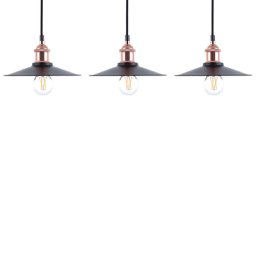 Hängeleuchte Schwarz und Kupfer Metall 3er Set Mit Schirm in Trichterform Retro Stil Wohnzimmer Salon