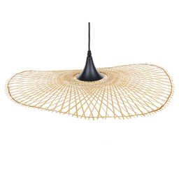Hängeleuchte heller Holzfarbton 128 cm aus Bambusholz/ Metall mit gebogenem Lampenschirm für Wohnzimmer Esszimmer Modernes Design