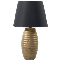 Tischlampe Gold Porzellanfuß Stoffschirm Schwarz langes Kabel mit Schalter Modern Glamourös