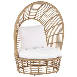 Korbsessel Beige aus Rattan / Metall mit Kissen Indoor / Outdoor Garten Lounge Terrasse Patio Balkon Wohnzimmer Schlafzimmer Modernes Design