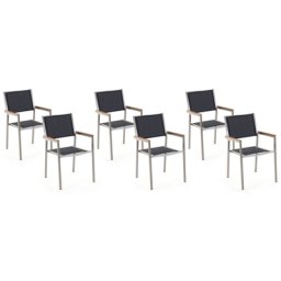 Gartenstühle 6er Set Schwarz Polyester Edelstahl Modern Terrasse Outdoor