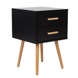 Nachttisch Schwarz mit Braun 2 Schubladen aus MDF Platte und Gummibaumholz Modern