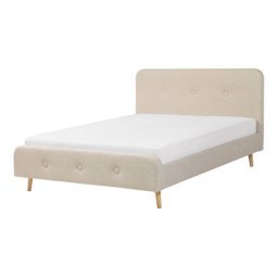 Polsterbett Beige 140 x 200 cm Leinenoptik Mit Lattenrost Elegante Knopfverzierung Klassisch