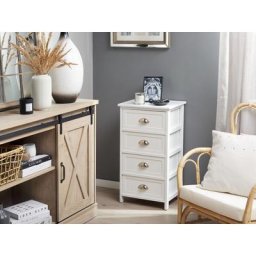 Kommode in Weiß aus MDF Platte und Paulowniaholz mit 4 Schubladen 74 x 40 x 29 cm Schlafzimmer Wohnzimmer