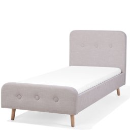 Polsterbett Beige 90 x 200 cm Leinenoptik Mit Lattenrost Holzfüßen Elegant Modern