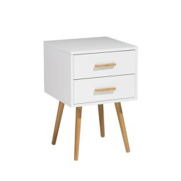 Nachttisch Weiß MDF Platte Gummibaumholz 61 x 40 x 40 cm Modern Stilvoll 2 Schubladen Schlafzimmer