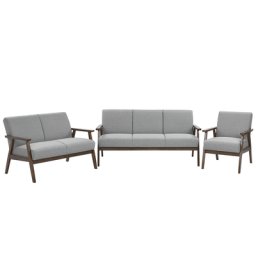 Sofa Set Grau Polsterbezug 3-Sitzer 2-Sitzer und Sessel Retro Stil mit Holzbeinen Diele Wohnzimmer Salon Möbel Wohnecke Sitzecke