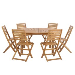 Gartenmöbel Set Braun Akazienholz runder Tisch 150 cm mit 6 klappbaren Stühlen Landhaus Stil Terrasse Balkon Garten Möbel