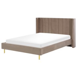 Polsterbett Taupe 160 x 200 cm Samtstoff Mit Lattenrost Glamour Doppelbett Königsbett Ehebett Schlafzimmer Elegant Modern