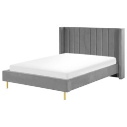 Polsterbett Grau 140 x 200 cm Samtstoff Mit Lattenrost Glamour Doppelbett Königsbett Ehebett Schlafzimmer Elegant Modern