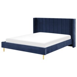 Polsterbett Marineblau 180 x 200 cm Samtstoff Mit Lattenrost Glamour Doppelbett Königsbett Ehebett Schlafzimmer Elegant Modern