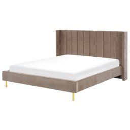 Polsterbett Taupe 180 x 200 cm Samtstoff Mit Lattenrost Glamour Doppelbett Königsbett Ehebett Schlafzimmer Elegant Modern