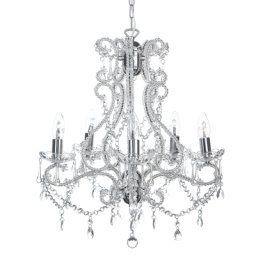 Kronleuchter Transparent und Silber Eisen 5-flammig mit Kristallen aus Acrylglas venezianischer Glamour Stil